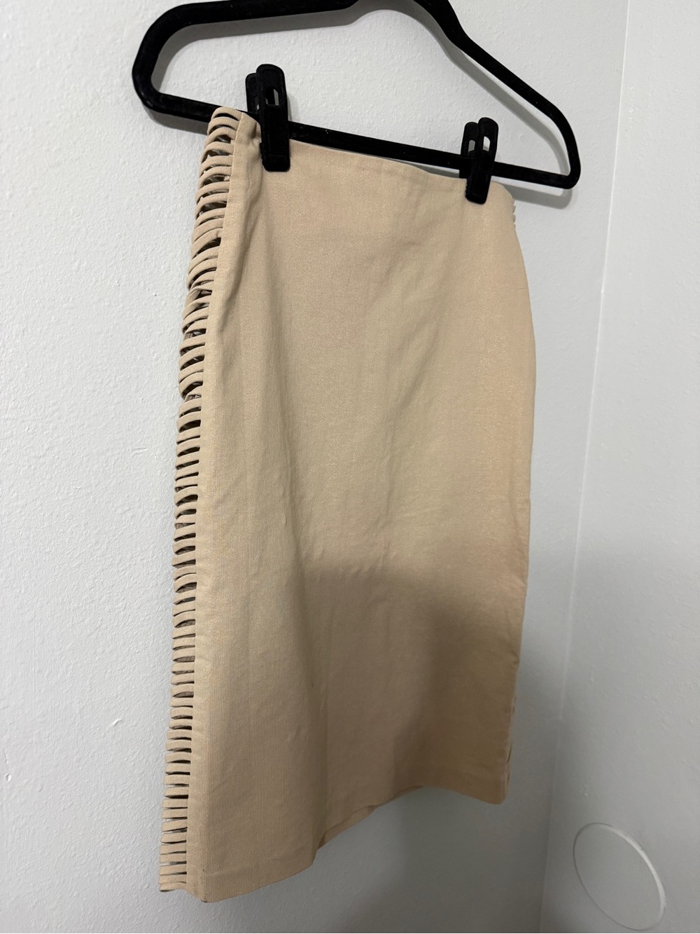 Cute Vintage Y2K 90s Office Siren Beige Bodycon See Through Side Pencil Skirt S